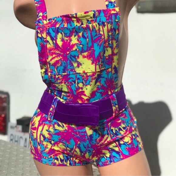 Pants - Malibu Barbie overalls rave outfit booty swimsuit short jumpsuit romper festival